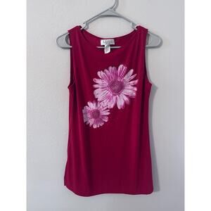 Vintage Maria Gabrielle Women's L Burgundy Daisy Print Tank Top Red Y2K